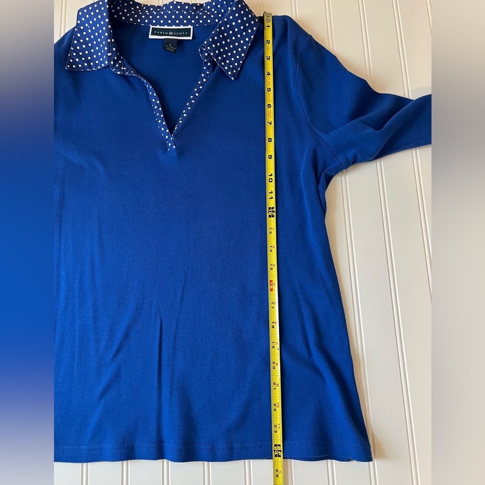 Blue Polka Dot Collar Women's Top - Picture 10 of 10